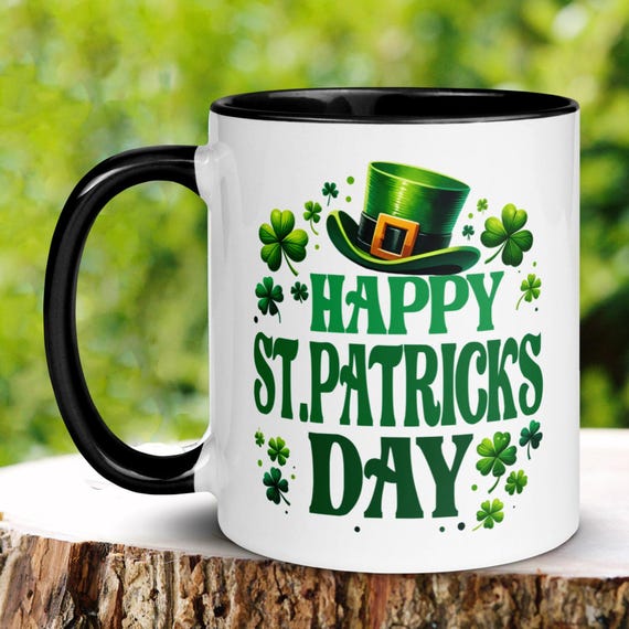 Happy St Patricks Day Mug, Saint Patrick's Day Gift, Irish Coffee Mug, Shamrock Clover Hat Mug, Saint Patrick Day Decor, Holiday Gifts, 1436