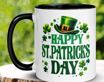 Happy St Patricks Day Mug, Saint Patrick's Day Gift, Irish Coffee Mug, Shamrock Clover Hat Mug, Saint Patrick Day Decor, Holiday Gifts, 1436