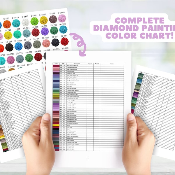 Complete List of DMC Diamond Painting Beads Color Chart (447 Colors) - Printable Tracker Inventory Sheet - PDF Download