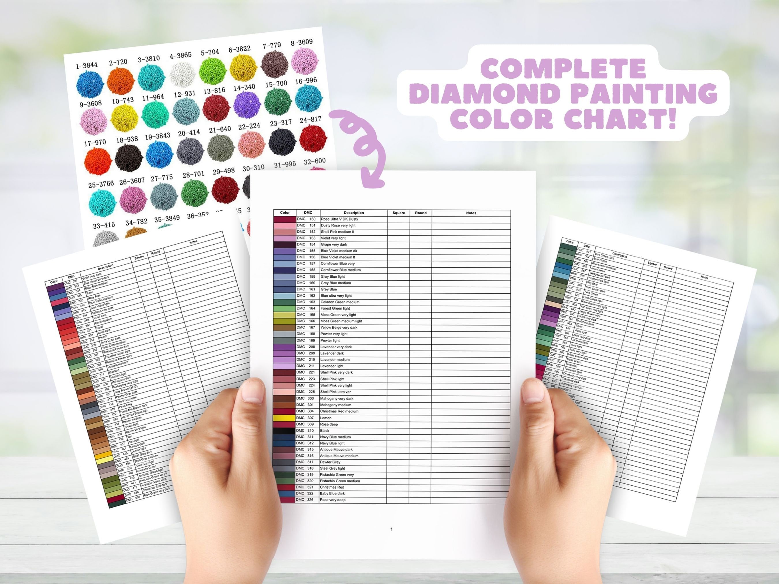 Complete List of DMC Diamond Painting Beads Color Chart 447 Colors  Printable Tracker Inventory Sheet PDF Download 