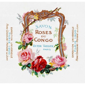 French perfume labels Roses du Congo JPEG instant digital download