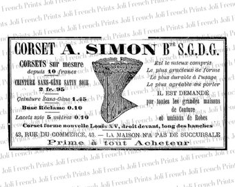 Vintage Advertising Corset Simon French for Scrapbook Junk Journal Bullet Journal Art journal JPG and PNG downloadable Commercial Use