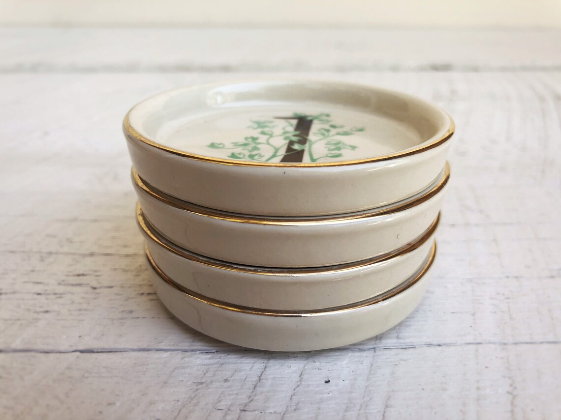 Vintage Numbered Small Ceramic Coasters With Gold Trim Etsy Ireland