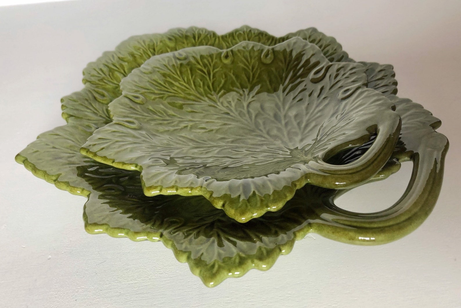 Handmade Vintage Ceramic Plate Set Cabbage Leaf/ Lettuce Leaf Etsy
