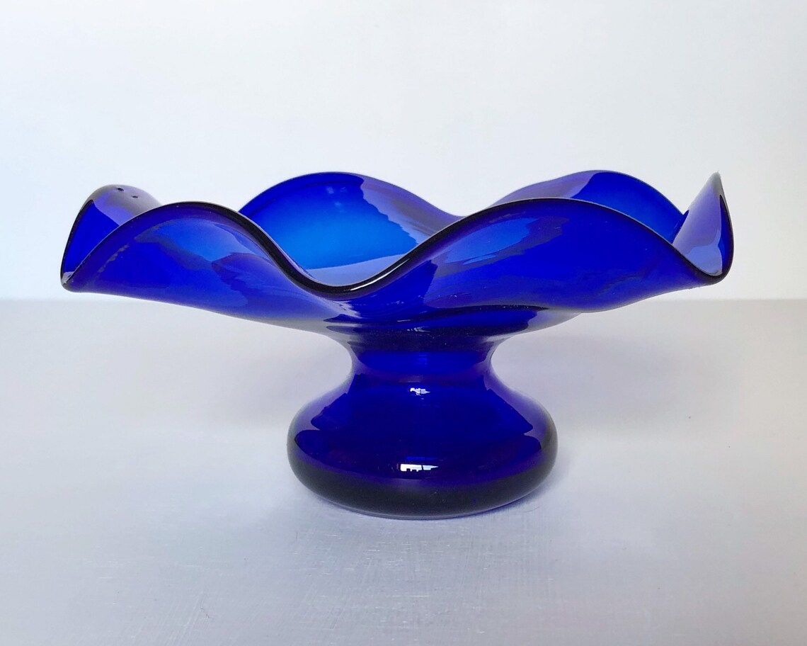 Vintage Hand Blown Glass Cobalt Blue Candy Dish Etsy