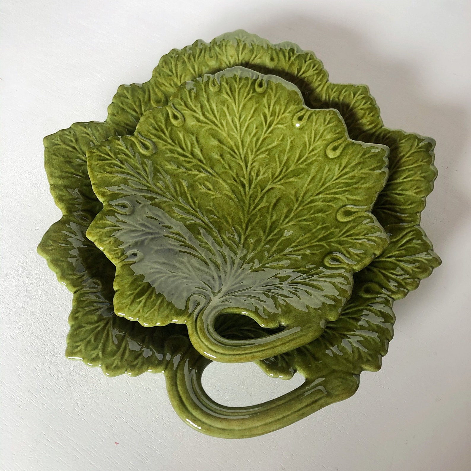 Handmade Vintage Ceramic Plate Set Cabbage Leaf/ Lettuce Leaf Etsy
