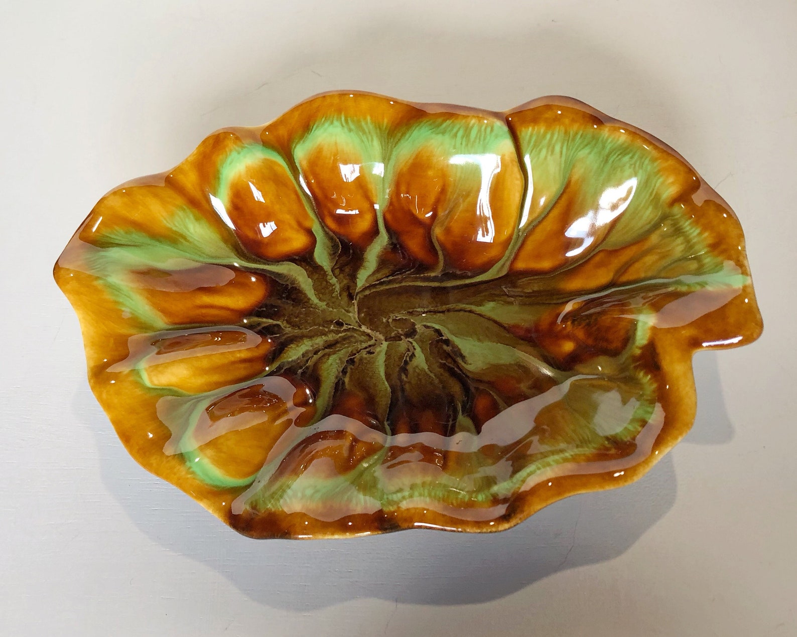 Vintage California Pottery Leaf Dish Etsy