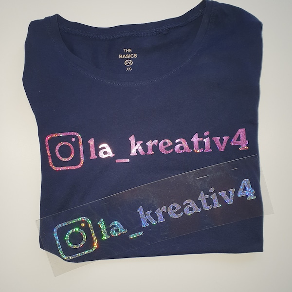 Bügelbild Instagram, eigene Werbung auf T-Shirt, Instagram