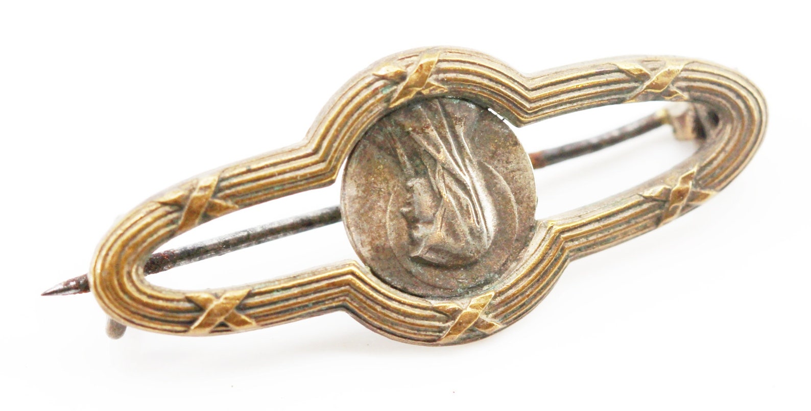 Rare Virgin mary religious brooch Etsy