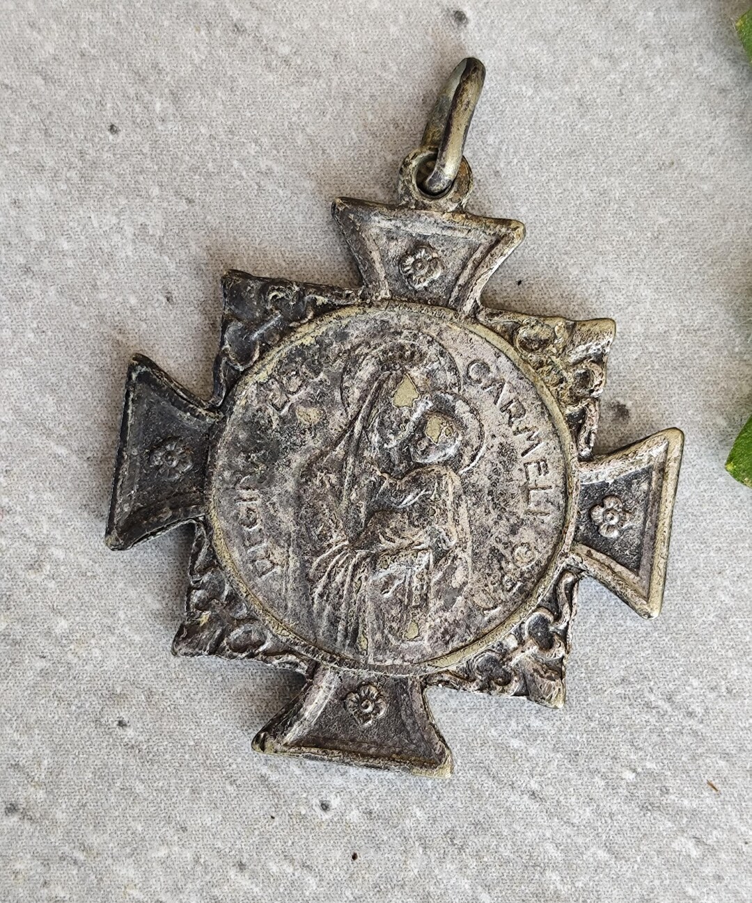 Antique Religious Cross Medal – Sacred Heart of Jesus & Virgin Mary ...