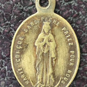 Rare antique religious medal Our Lady of Seez in brass Virgin Mary