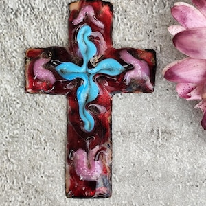 Cloisonné enamel cross pendant on bronze