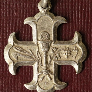 Rare antique French silver religious cross medal communion chalice communion gift baptism gift