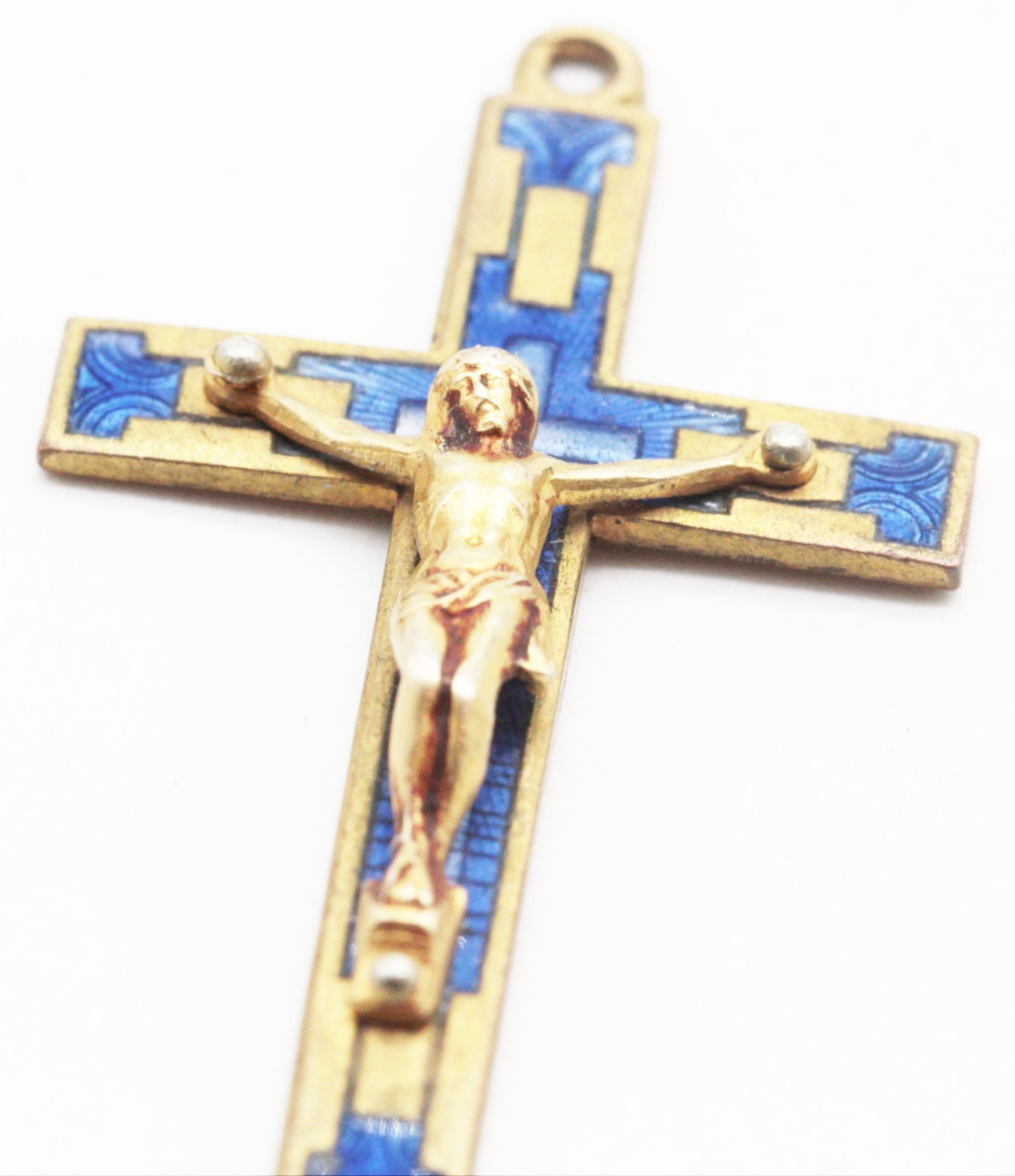 Ancienne Croix Pectorale en Email Bleu