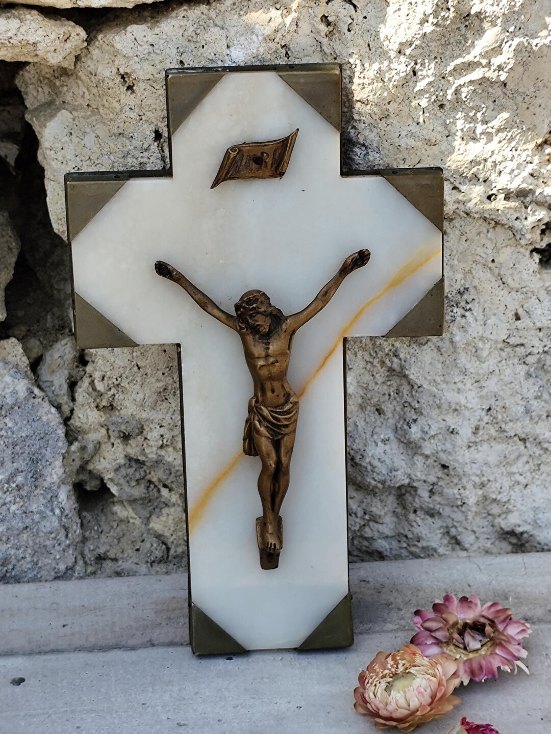 French Vintage Marble Metal Christ Crucifix Religious Cross - Etsy