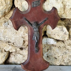 rare INRI Christ cross crucifix in bronze signed artaud