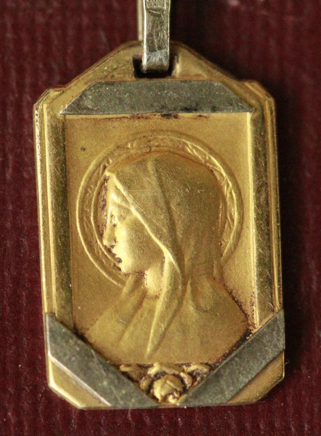 Antique French Religious Medal of the Virgin Mary Art Deco Laminated ...
