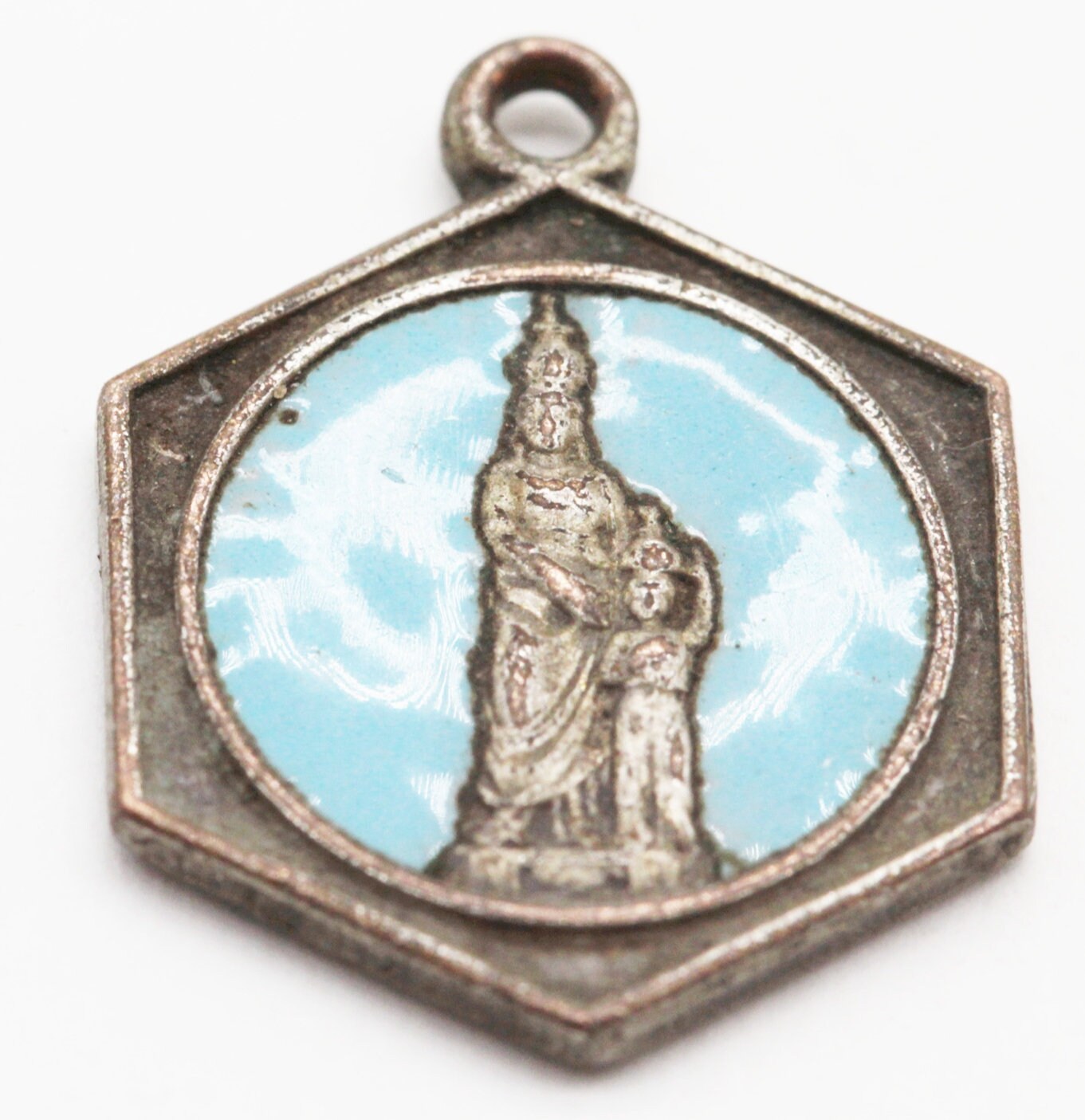 Rare Ancienne Médaille Sainte Anne d'auray en Émail Patron Des Ebenistes