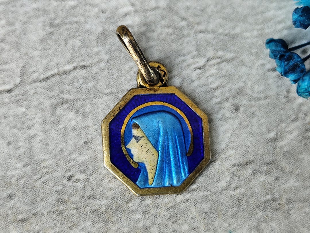 Rare Antique French Religious Medal of the Virgin Mary in Brass and ...