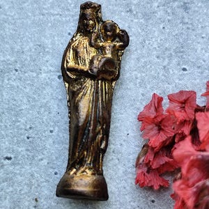 Rare antique small religious statue of the virgin mary in metal