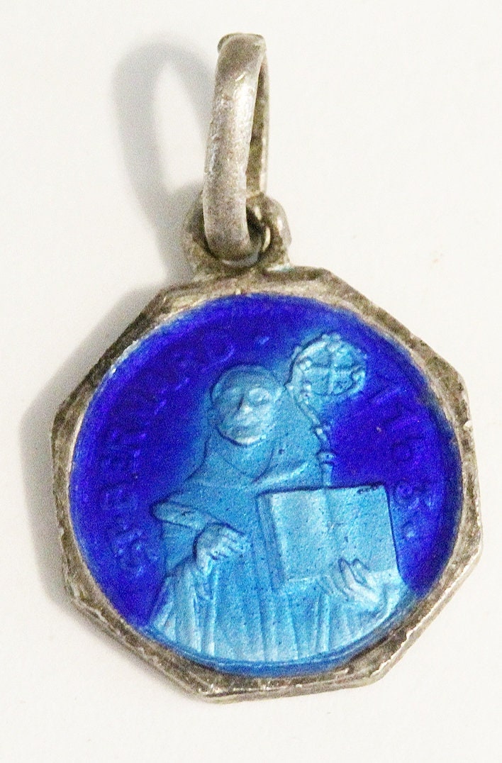 Rare Medaille Saint Bernard et Benoît en Email Bleu