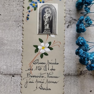 Antique image pieuse de notre dame de benoîte vaux peinte à la main ,art sacré, carte religieuse précieux souvenirs