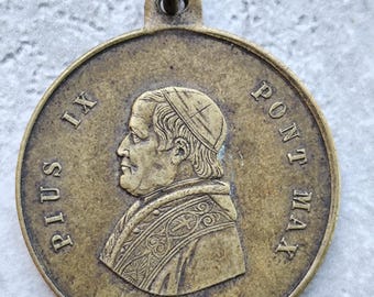 Medalha religiosa antiga – Papa Pio IX – Jubileu de 1875 – Bronze patinado