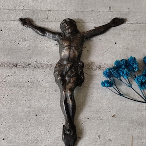Antique brass crucifix, large brass christ corpus christi