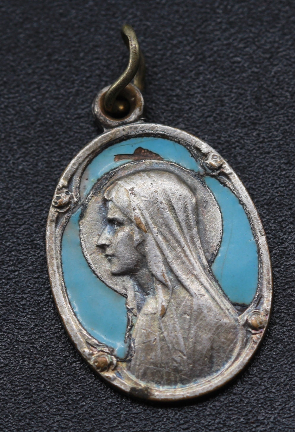 Tiny Miraculous Mary Medal with Blue Enamel Detail, English, 1/2 long –  Small Devotions