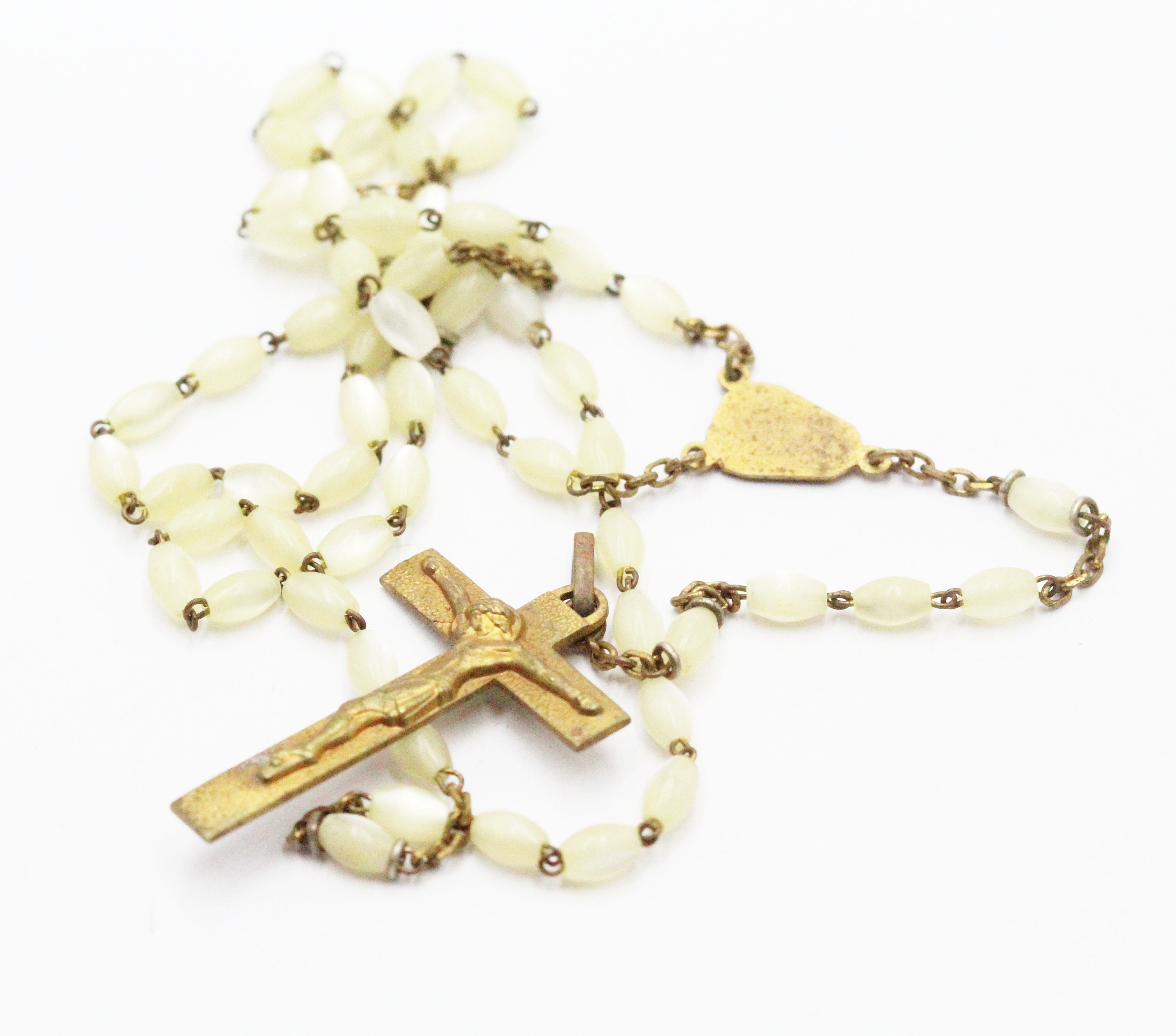 Antique Chapelet en Nacre Vierge Marie