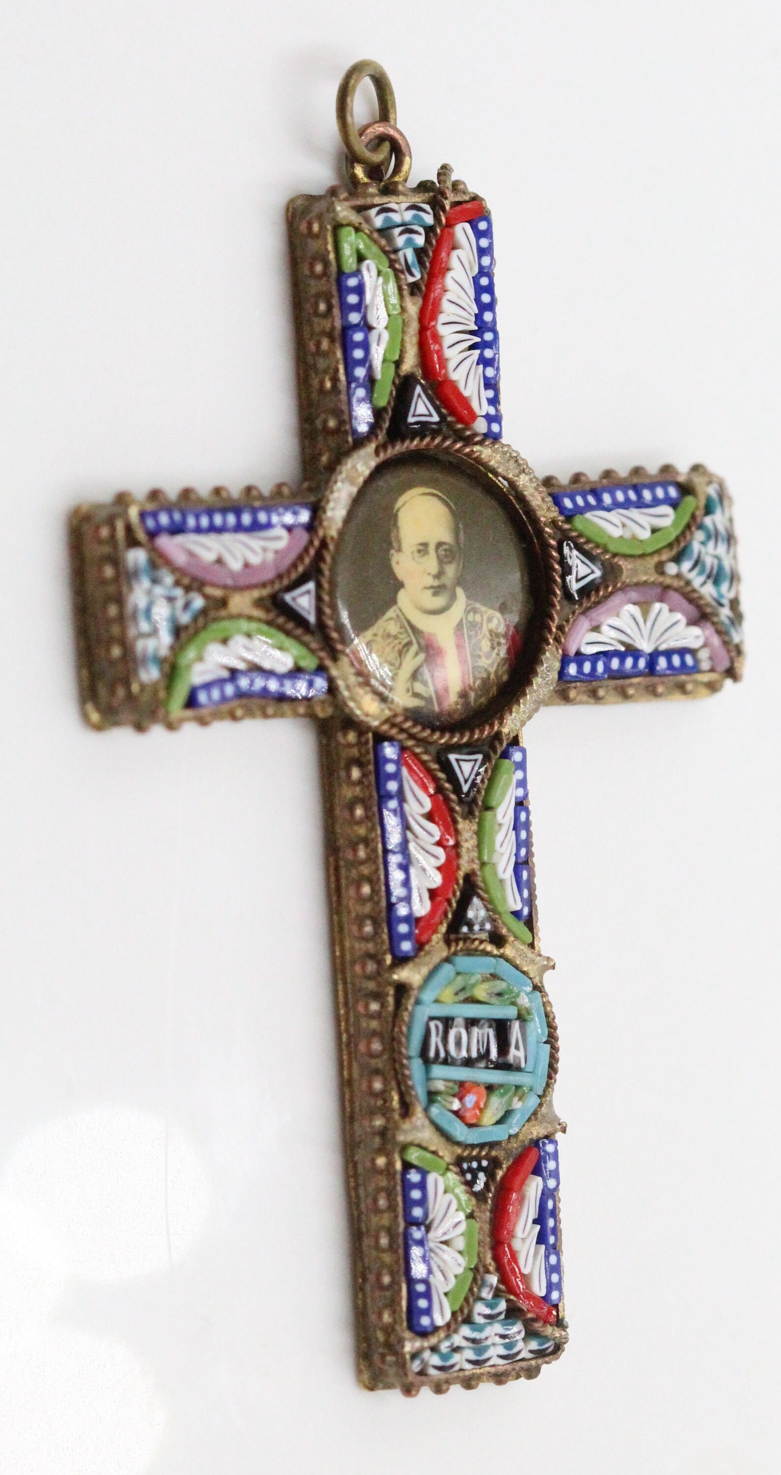 Rare Pendentif Croix Micromosaique Pape