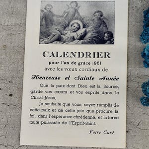 Rare carte calendrier de 1951 le secret du bonheur  , art sacré, carte religieuse précieux souvenirs religieux