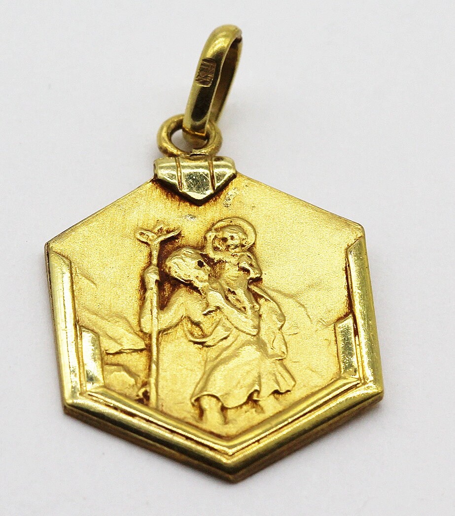 Ancienne Médaille Religieuse Saint Christophe en Plaqué Or