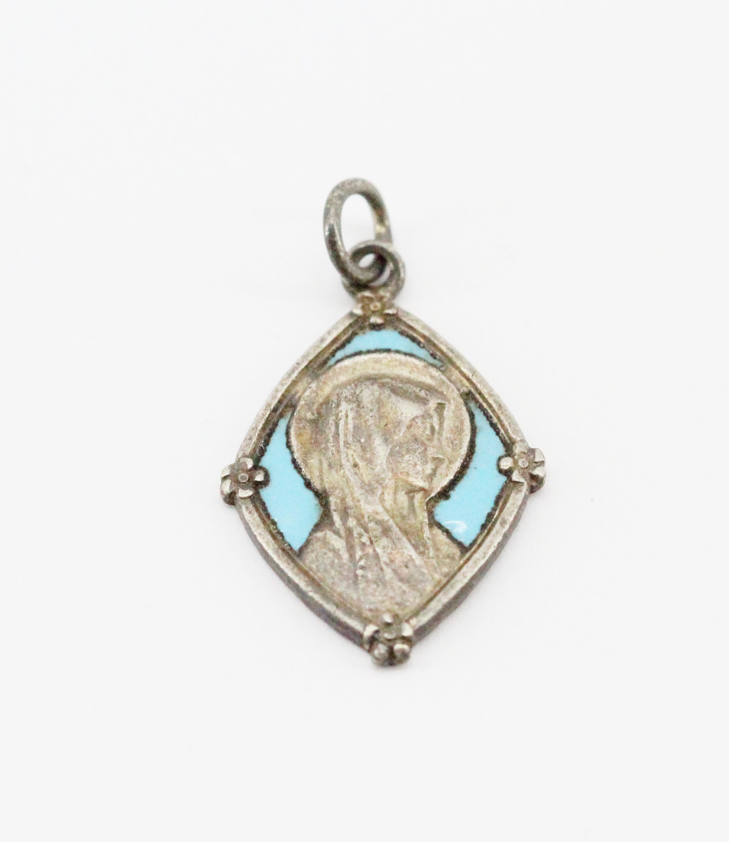 Ancienne Médaille Religieuse Notre Dame de Lourdes en Email