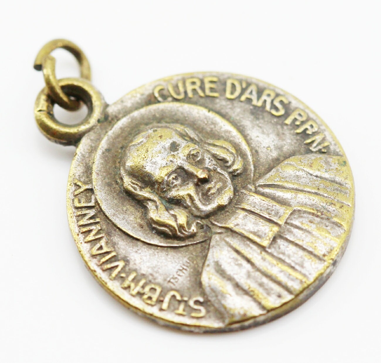 Rare Ancienne Médaille Du Curé d'ars et Saint Christophe