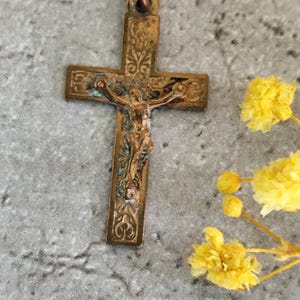 Antique religious cross religious crucifix in gold color