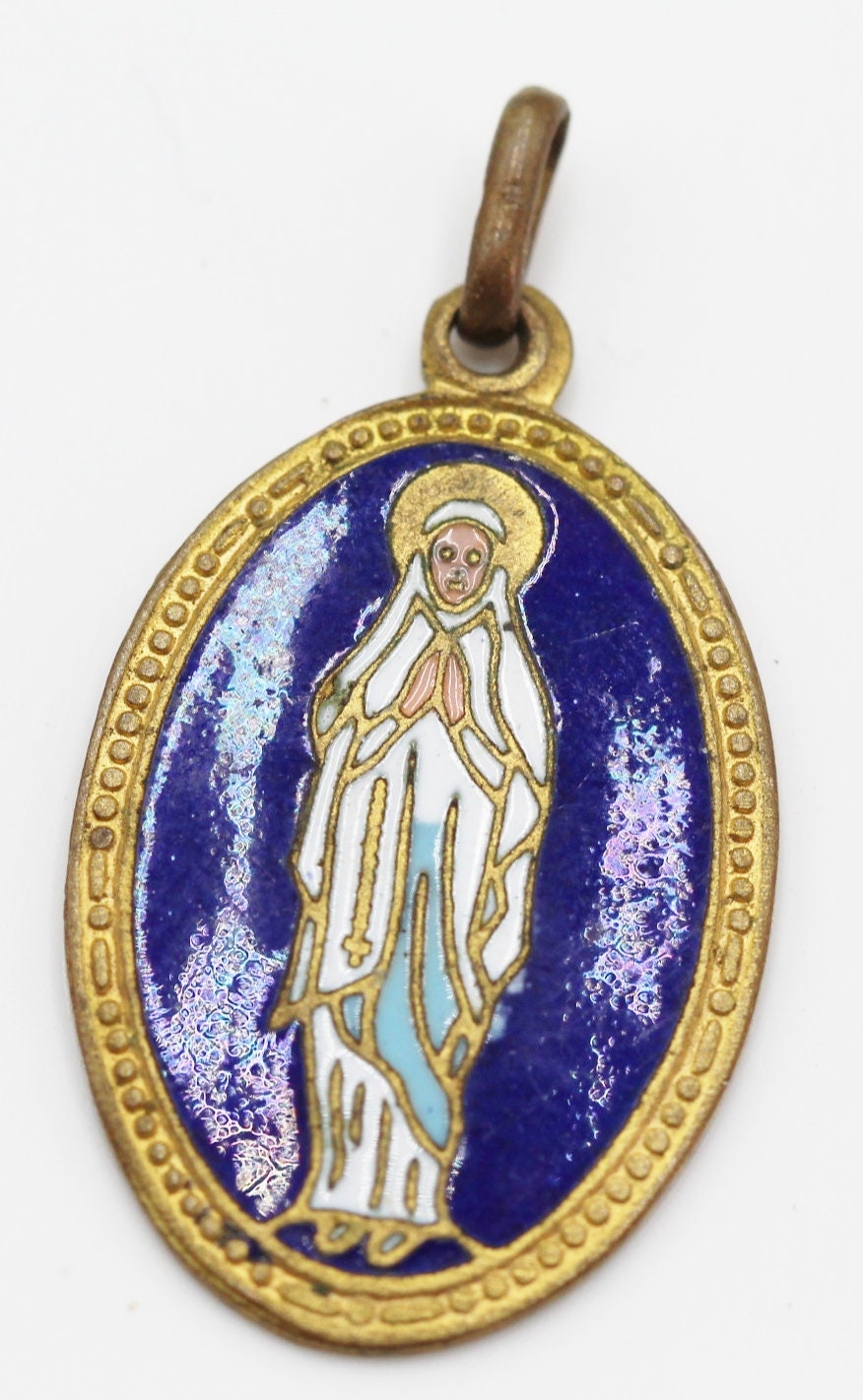 Rare Médaille Vierge Les Vosges Lourdes en Email