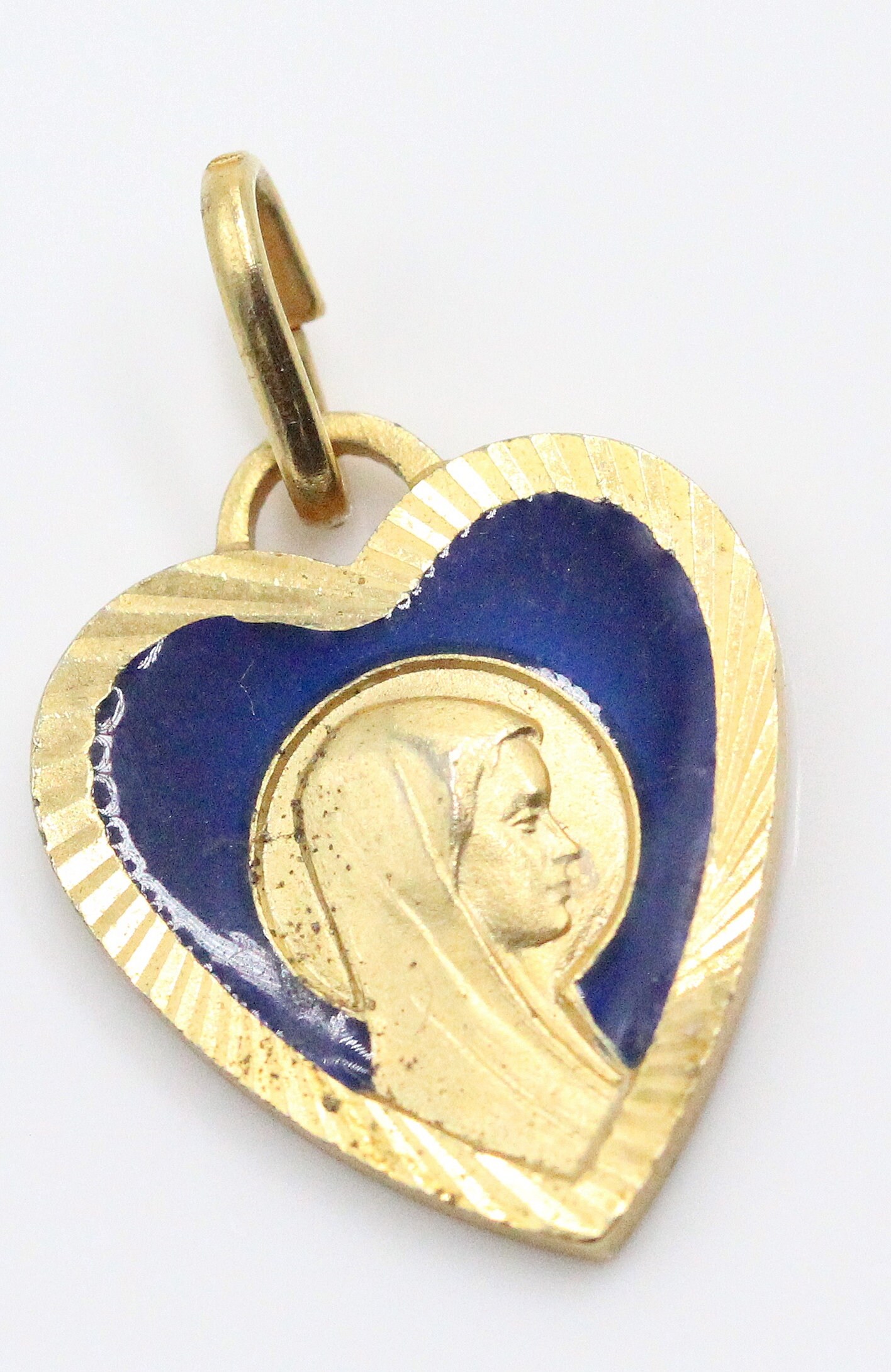 Rare Médaille Religieuse Coeur Email Notre Dame de Lourdes