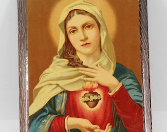 Ancien cadre Vierge Marie sacré cœur