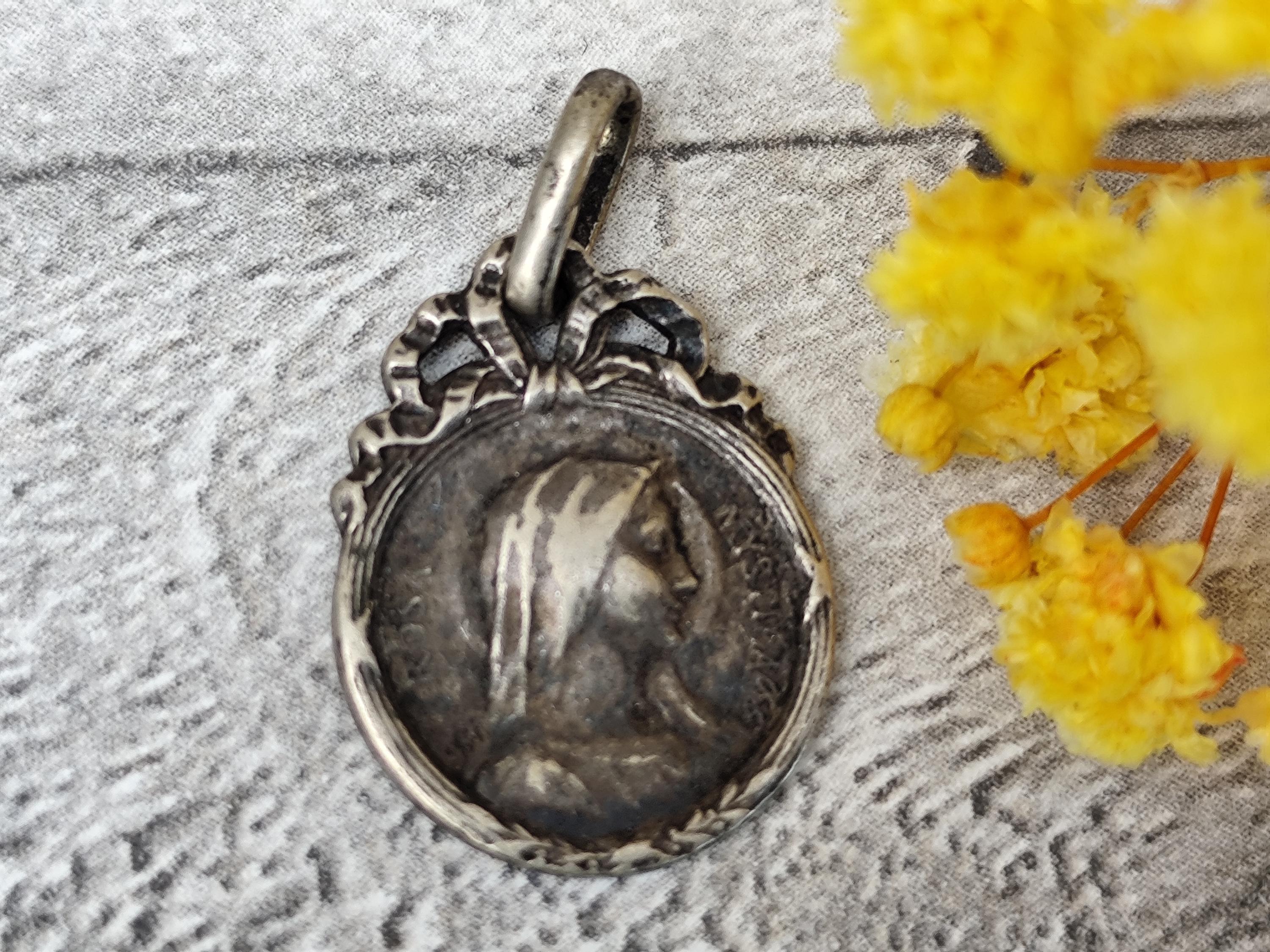 Antique Religious Medal of the Virgin Mary and Our Lady of Fourvière ...