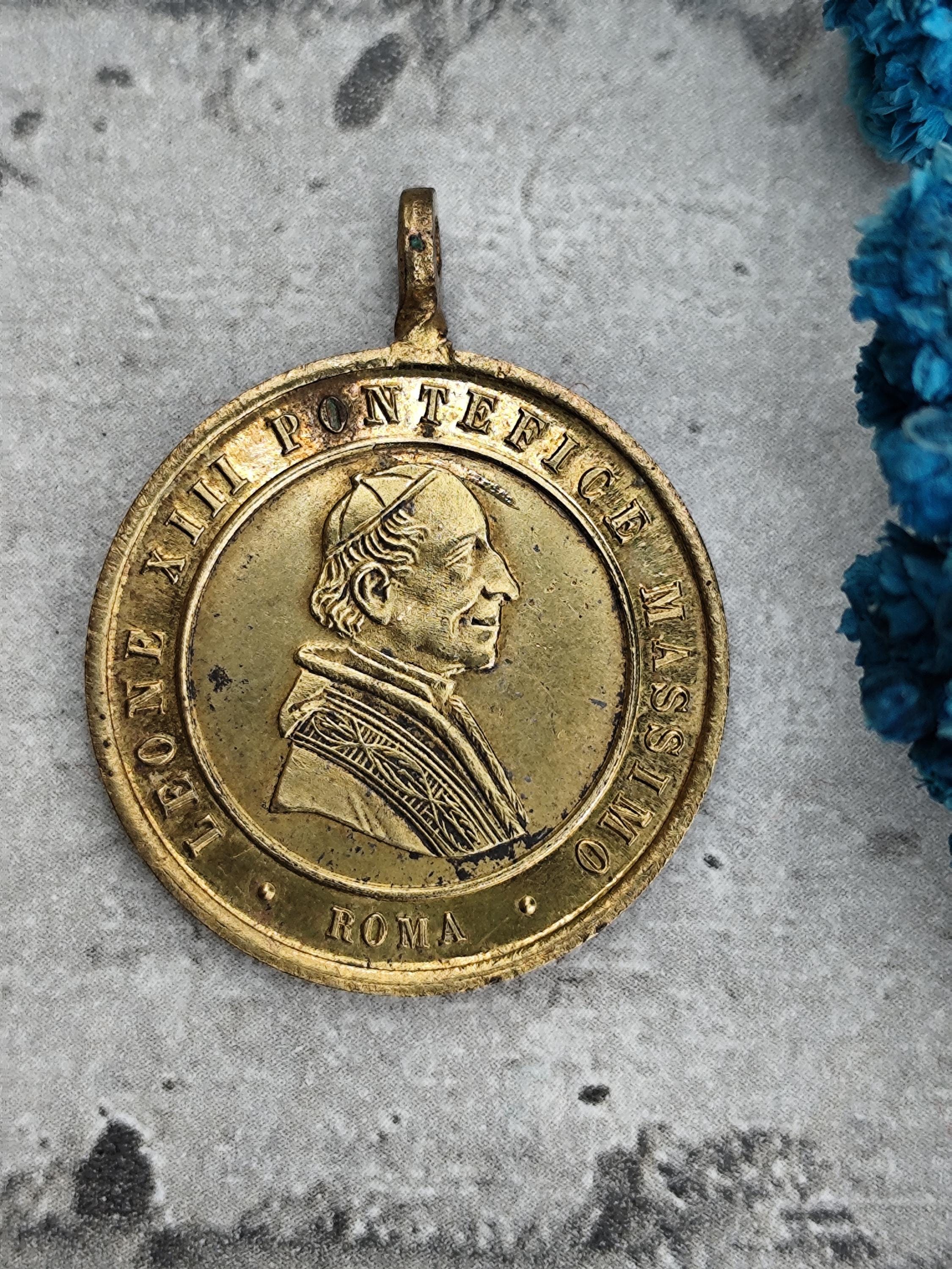 médaille religieuse ancienne  Léon XIII  - metal argenté | UK