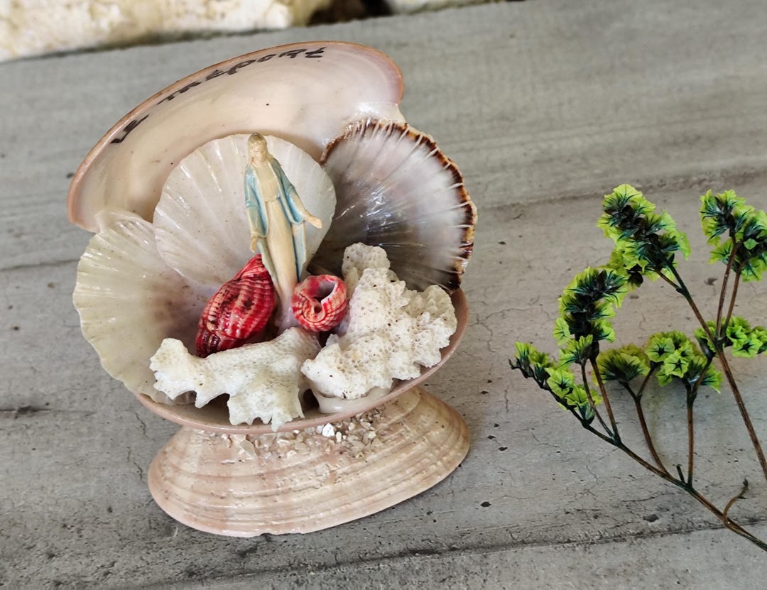 Virgin Mary Shell Shell Shrine / Virgin Mary Statue / Shell Art Religious Art / Catholic ...