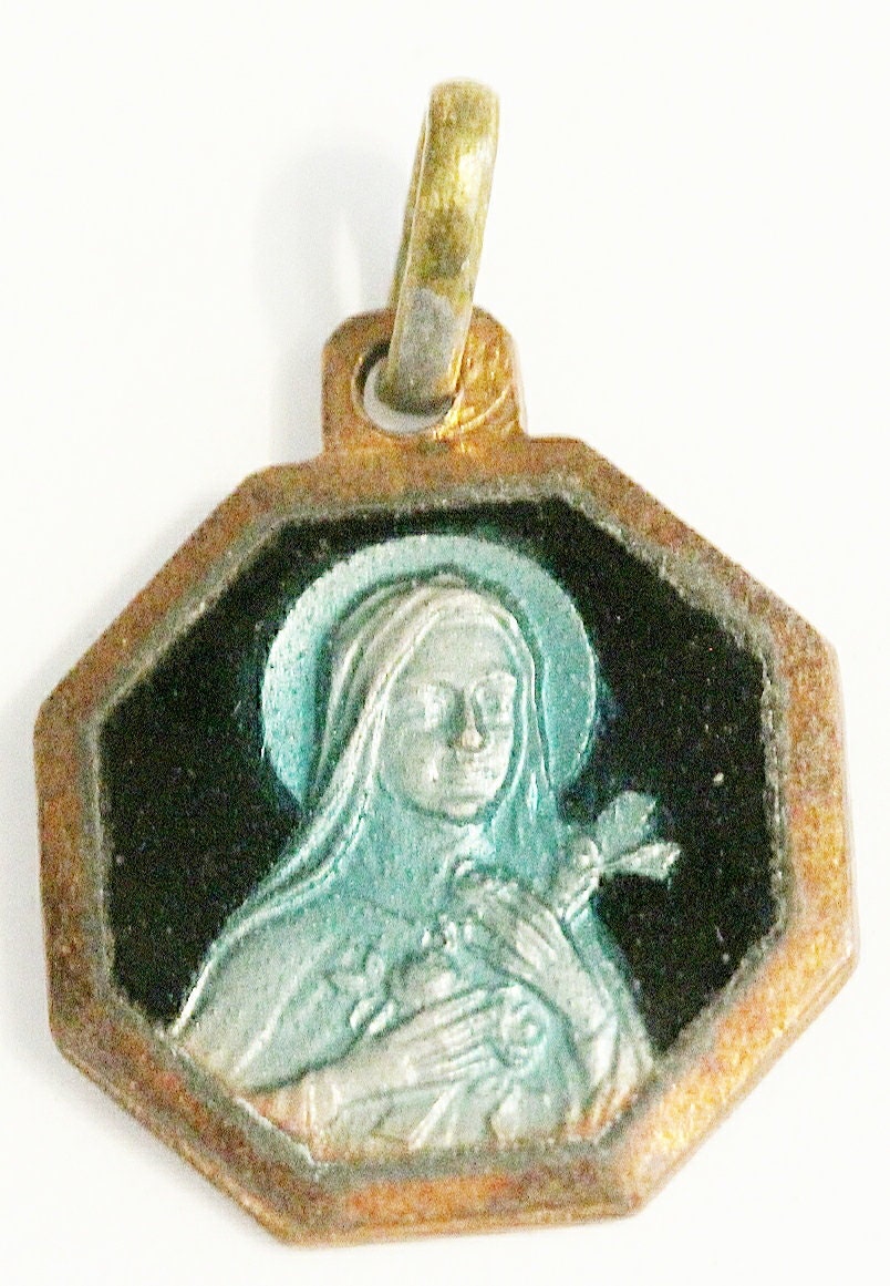 Ancienne Médaille Religieuse Sainte Thérèse en Email