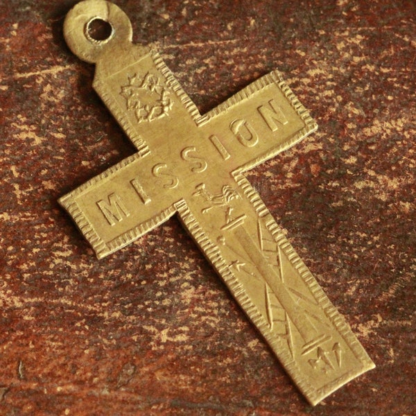rare mission cross in brass