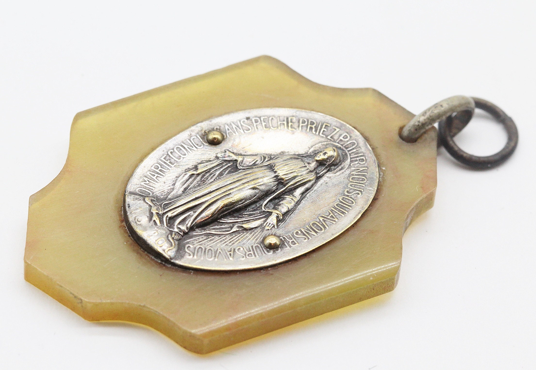 Rare Ancienne Médaille Miraculeuse Protection Berceau Bakelite