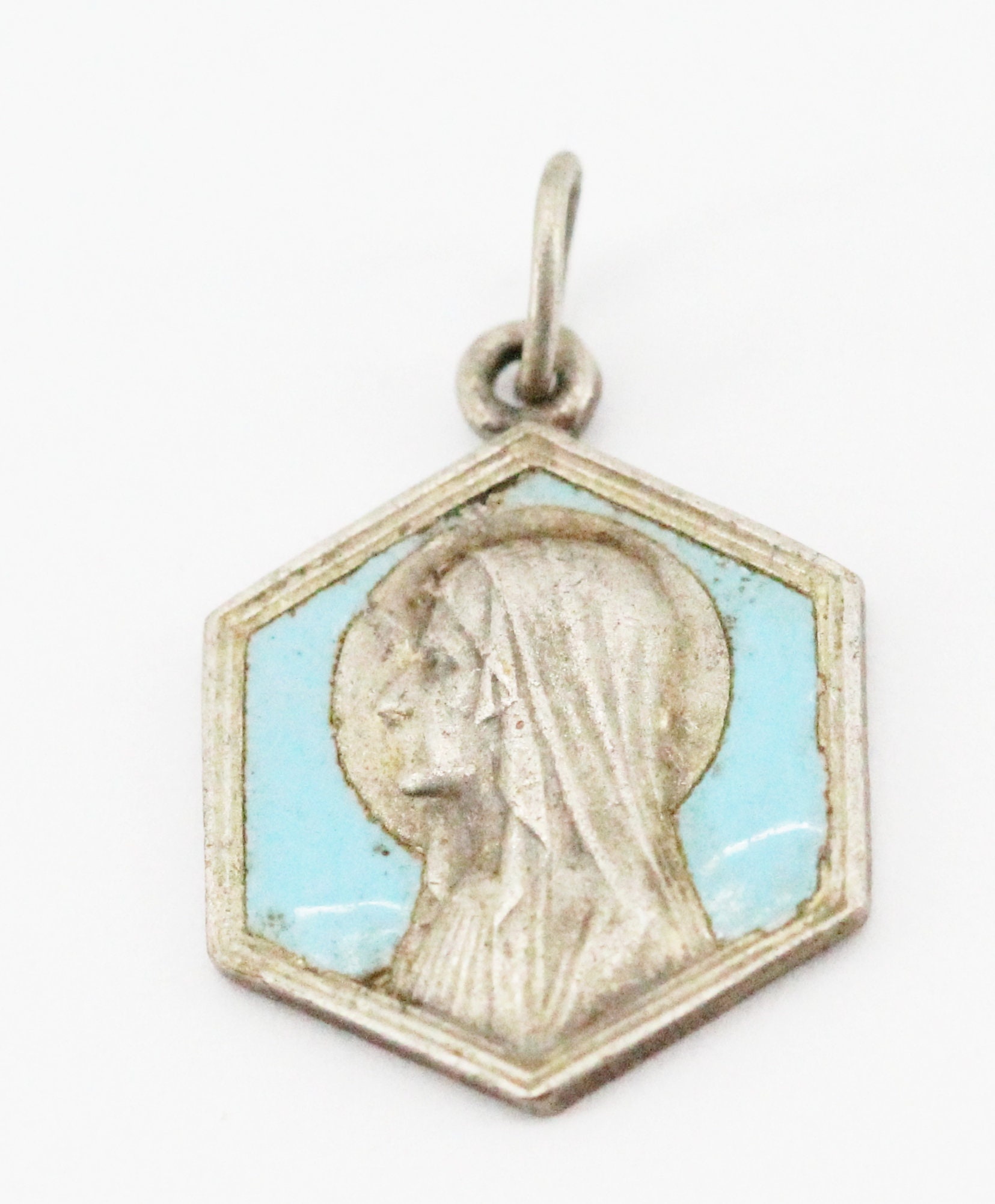 Médaille Notre Dame de Lourdes en Email Bleu