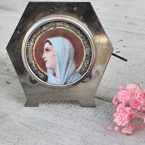Antique plaque of the Virgin Mary, France, antique plaque, art deco religious altar decoration