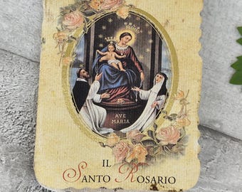 Antiek boekje "Il Santo Rosario" + kleine rode rozenkrans – Italië