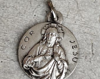 Pendentif Ancien Argent Massif 925 Médaille Religieuse Vierge Jésus
