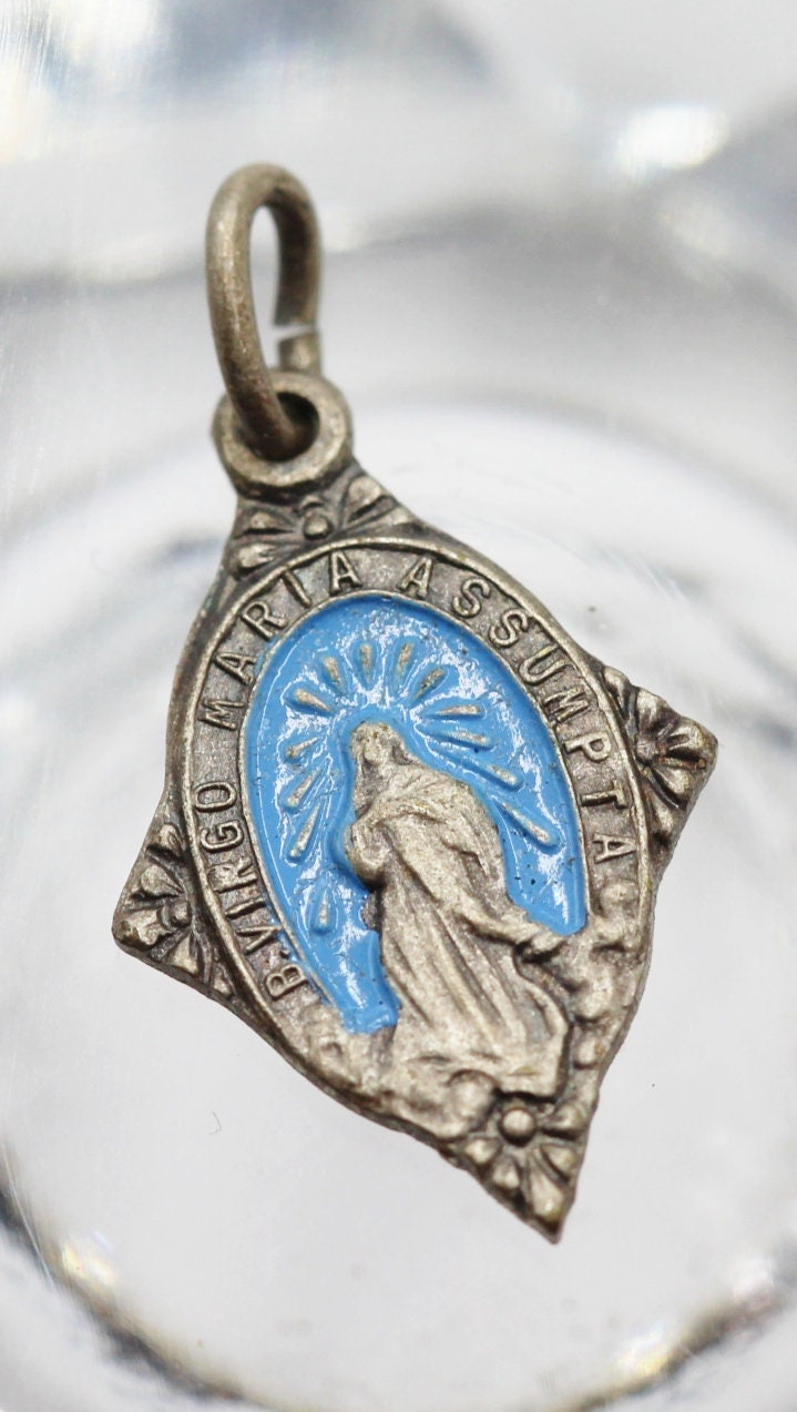 Rare Ancienne Médaille Vierge Marie en Email